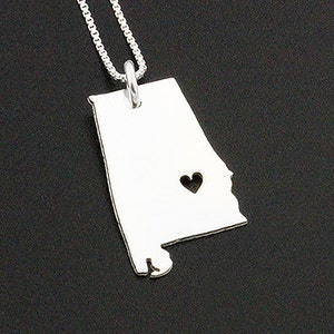 Alabama necklace Personalized Alabama state necklace sterling silver Alabama state necklace pendant with heart - Engraveable Hometown Gift