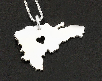 Dominican Republic necklace sterling silver Dominican Republic country necklace with heart comes with Box style chain