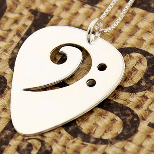 Guitar Pick Necklace Sterling Silver Bass Clef F Clef Necklace Etsy