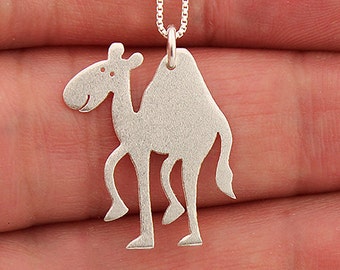 Funny camel sterling silver necklace pendant Shiny texture Finish - comes with italian box style chain choose your length 16 18 20 inch