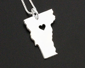 Personalized Vermont Necklace - Sterling Silver State Pendant, Hometown Jewelry