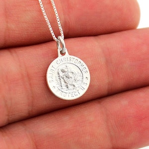 Sterling Silver Saint Christopher necklace christian jewelry charm pendant with 925 sterling silver chain N10 image 1