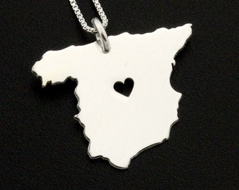 Spain necklace personalized sterling silver i love Spain Country necklace with heart , Box style chain , long distance relationship gift