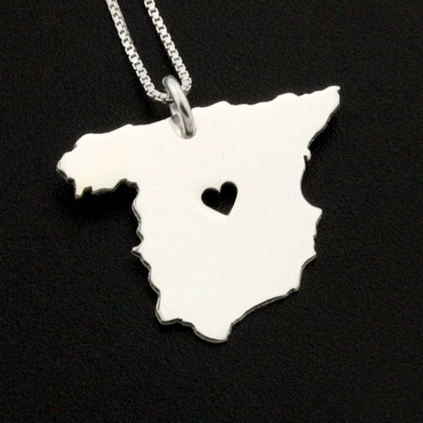 Spain necklace personalized sterling silver i love Spain Country necklace with heart , Box style chain , long distance relationship gift