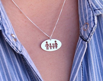 Family Necklace Mom Dad Son Daughter OVAL shape personalized pendant Choose your family world cutest necklace , gift , parents gift idea F2
