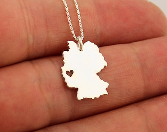 Germany Necklace with Heart Cutout, Personalized Gift, sterling Silver