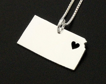 Sterling Silver Kansas Necklace – Hometown Heart, Personalized Gift