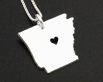 Arkansas necklace Arkansas state necklace sterling silver Personalize necklace pendant with heart comes with Box style chain - Engraveable
