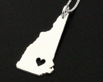 New Hampshire necklace sterling silver New Hampshire state necklace with heart Personalized and customized Heart and engrave Name necklace