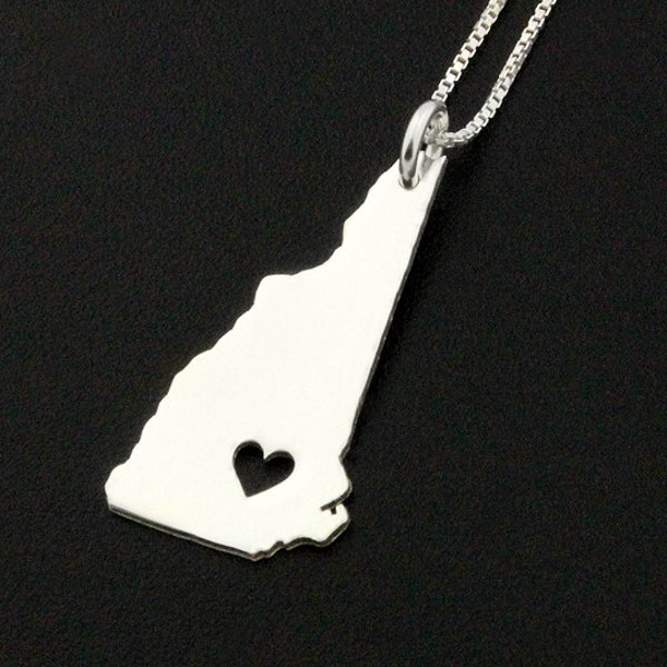 New Hampshire necklace sterling silver New Hampshire state necklace with heart Personalized and customized Heart and engrave Name necklace