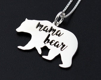 Mama Bear Necklace Sterling silver Mother necklace Family pendent mothers day gift ---all mothers are awesome--- love mom