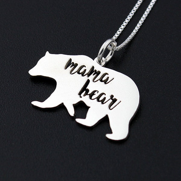 Mama Bear Necklace Sterling silver Mother necklace Family pendent mothers day gift ---all mothers are awesome--- love mom