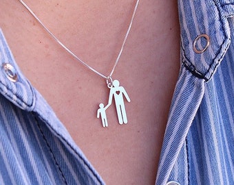 Father and son Family Necklace personalized pendant Choose your family member world cutest necklace , gift , parents gift idea F1