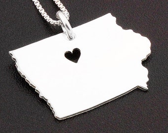 Iowa necklace engrave Personalized sterling silver Iowa state necklace with heart comes with Box chain love Iowa pendant Hometown Jewelry