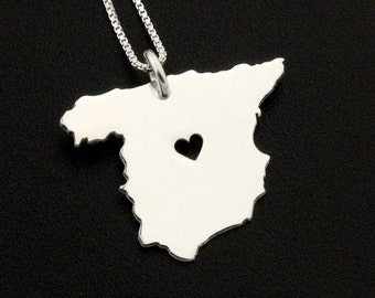 Personalized Spain Necklace, Sterling Silver Country Pendant, Long Distance Gift