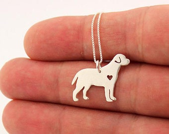 Labrador Dog Sterling Silver Necklace, Heart Cutout Pendant animal lover pet jewelry