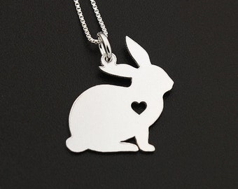 Bunny Necklace Sterling Silver Rabbit Necklace Pendant W/ Heart