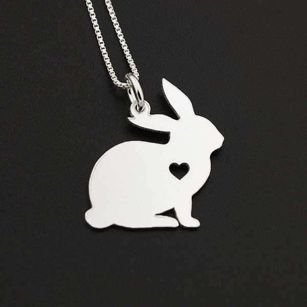 Bunny necklace sterling silver Rabbit necklace pendant w/ Heart - Love Pet Jewelry Italian chain Women Best Cute pet Gift , Memorial Gift