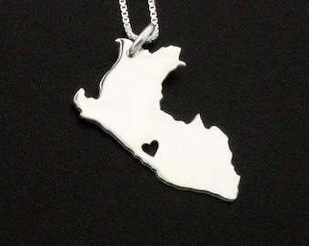 Sterling Silver Peru Map Necklace – Personalized Engraved Gift
