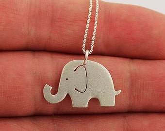Matte Sterling Silver Elephant Necklace, Italian Chain