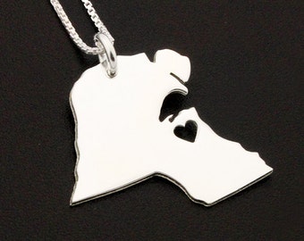 Kuwait necklace sterling silver Kuwait Shape necklace with heart comes with Box style chain - Love Kuwait