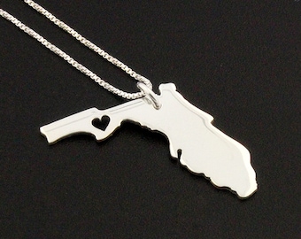 Personalized Florida State Necklace, Sterling Silver Hometown Gift