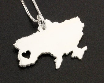 Personalized Ukraine Necklace, Sterling Silver Country Pendant with Heart