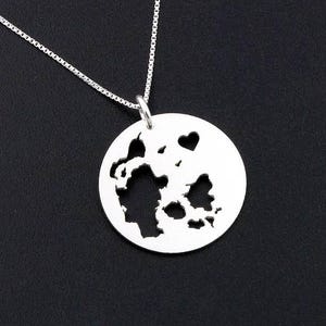 Denmark necklace Personalized sterling silver Bright Satin Finish Denmark necklace with heart Hometown Jewelry  best friend Gift  Engravable