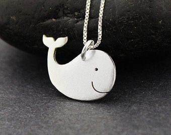 whale necklace  sterling silver cute happy necklace whale pendant comes with Italian box chain