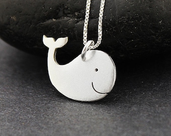 whale necklace  sterling silver cute happy necklace whale pendant comes with Italian box chain