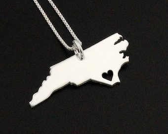 Personalized North Carolina Necklace, Sterling Silver State Pendant