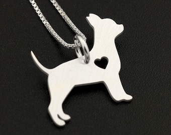Sterling Silver Chihuahua Necklace – Dog Breed Pendant, Heart Cutout