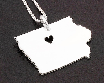 Engraved Sterling Silver Iowa State Necklace, Hometown Jewelry