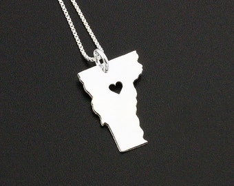 Personalized Vermont Necklace - Sterling Silver State Pendant, Hometown Jewelry