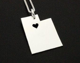 Personalized Sterling Silver Utah Necklace – Hometown Gift with Heart