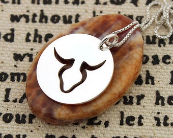 Taurus Necklace astrology zodiac Sign jewelry Sterling silver charm round charm Personalized Gift Birthday gift - horoscope Symbol gift idea