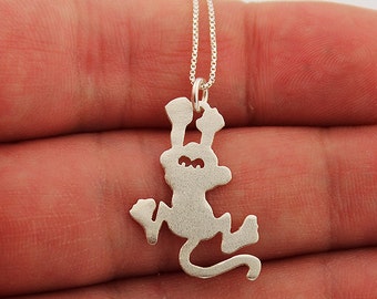 Handmade Sterling Silver Monkey Pendant Necklace – bright satin Finish