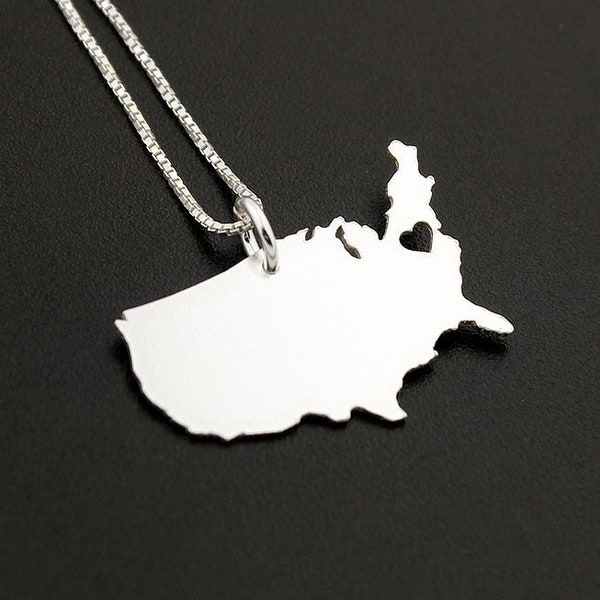 Vereinigte Staaten von Amerika Halskette gravierbar Sterling Silber personalisiert i love USA Country Halskette Herz Box Kette Langstrecken Geschenk