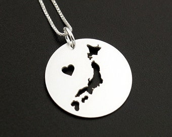 Japan necklace engravable sterling silver personalized i love Japan Country necklace heart Box chain long distance relation gift - ASIA
