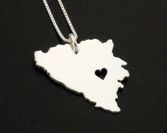 Bosnia & Herzegovina Sterling Silver Necklace with Heart, Personalized Gift