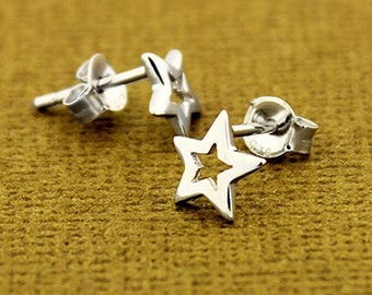 Sterling Silver 925 Cut-Out Star Earrings , Plain Stud Earrings, Nature Lover  Light Weight Jewelry