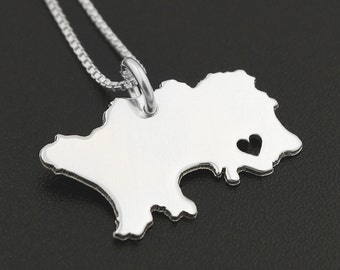 jersey channel islands necklace sterling silver Jersey island necklace with heart Cut comes with Italian Box chain