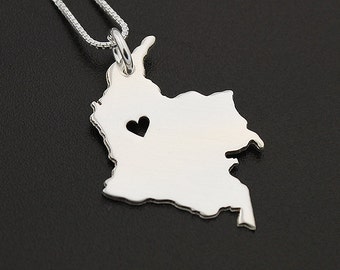 Colombia necklace sterling silver i love Colombia Country necklace with heart comes with Box style chain love South America - Best Gift