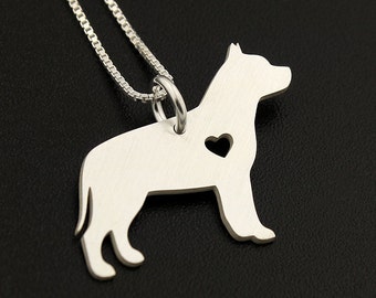 Pit Bull  necklace sterling silver dog breeds pendant w/ Heart - Love Pet Jewelry Italian chain Women Best Cute Gift , Memorial Gift