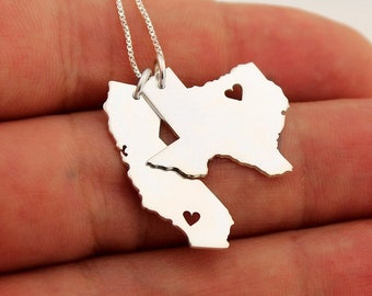 Any Two State necklace with heart cut out comes with the box style chain personalized 2 state 1 chain state pendant best Gift valentines day