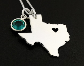 Any State Personalized State Necklace With Heart & Birthstone Choose your state and birthstone Swarovski birthstone Charm  hometown jewelry