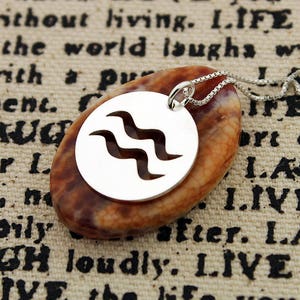 Aquarius Necklace astrology zodiac Sign jewelry Sterling silver round charm Personalized Gift Birthday gift  horoscope Symbol gift idea