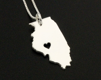 Personalized Illinois Necklace – Sterling Silver State Pendant, Hometown Jewelry