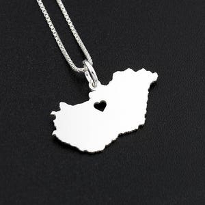 Hungary necklace sterling silver personalized i love Hungary Country necklace with heart, Box style chain long distance relationship gift