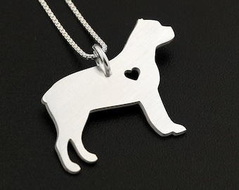 Sterling Silver Cane Corso Necklace with Heart – Italian Box Chain Pendant